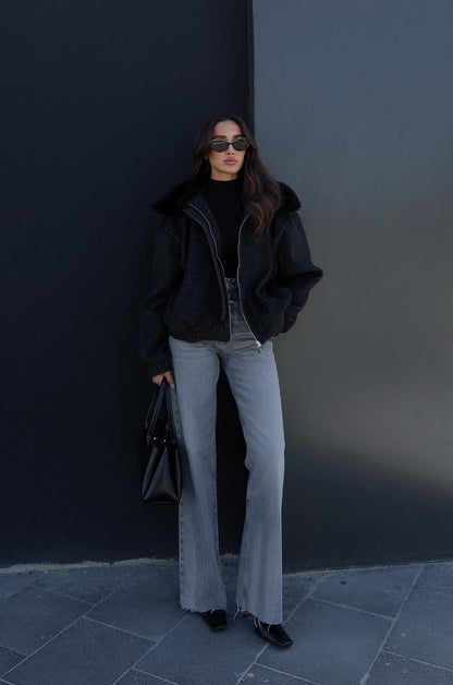 SIYAH SADIE KÜRK DETAYLI KAŞE MONT