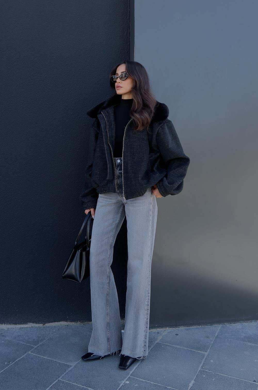 SIYAH SADIE KÜRK DETAYLI KAŞE MONT