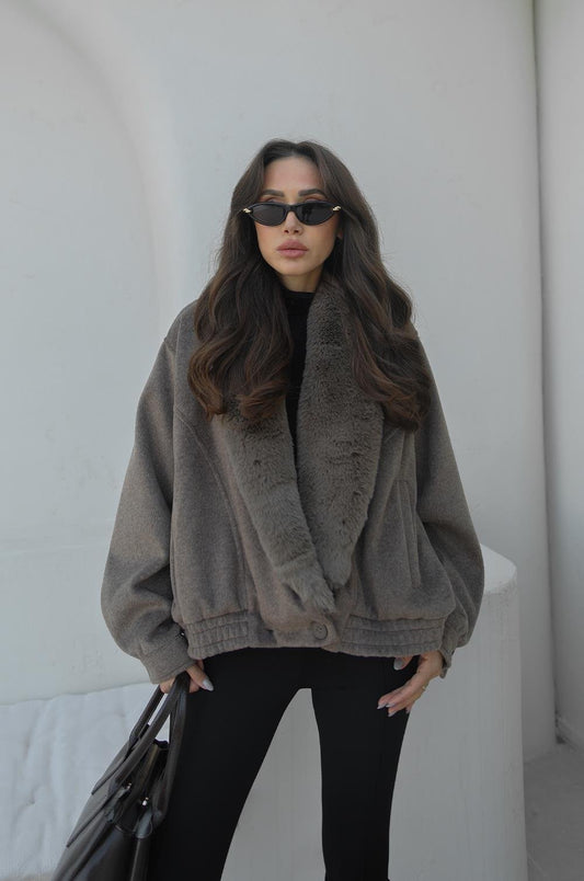 VIZON PELUŞ KÜRK YAKALI MONT